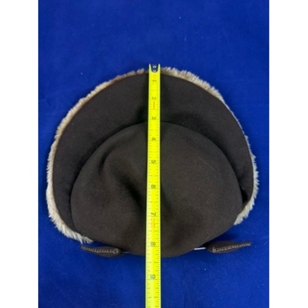Vintage 1940s Brown Felt Hat Fur Trim Tilt Cap Women's Winter Hat - Picture 10 of 10